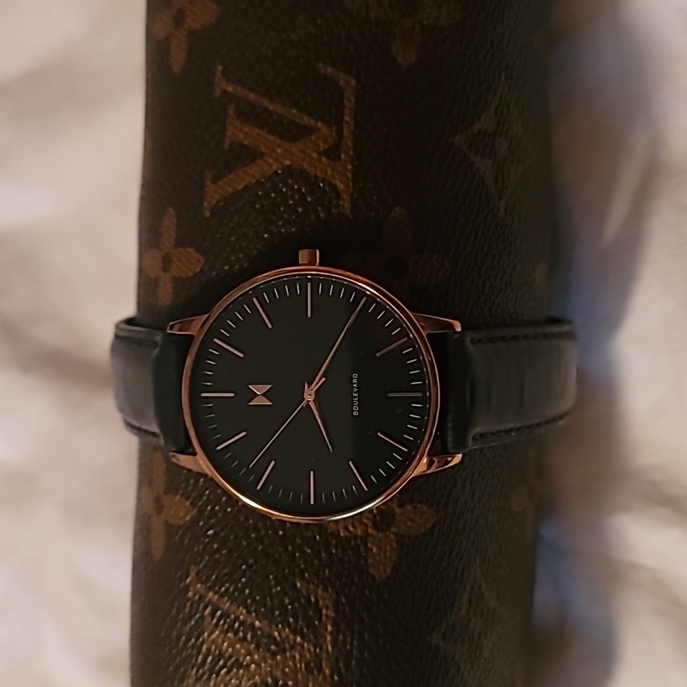 MVMT Womens Boulevard Santa Monica Black Watch Rose Gold Case 38mm Leather